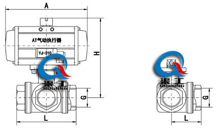 氣動三通內(nèi)螺紋球閥 (外形尺寸圖)